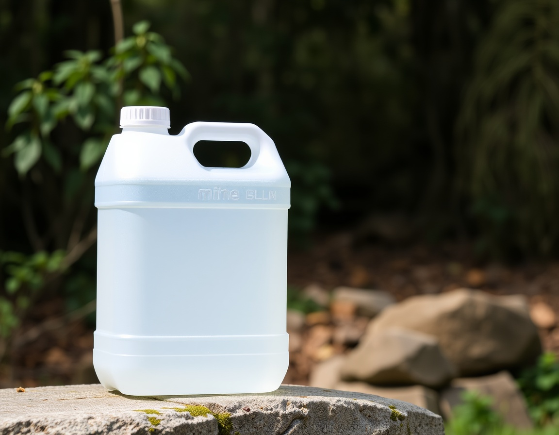 AquaCarry Wasserkanister (10L) Ein weißer Kanister steht auf einem Stein